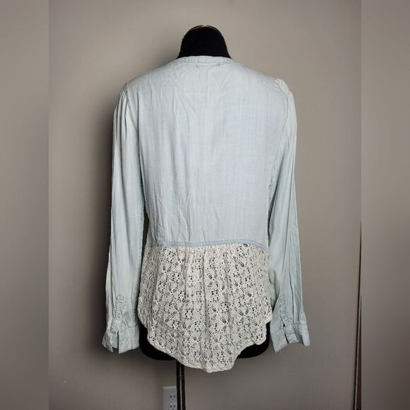 Women's Country Button Down Shirt Western Rodeo Cowgirl Farm Lace Denim Medium - Picture 4 of 11